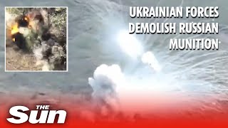 Ukrainian paratroopers demolish enemy munition during precision strikes