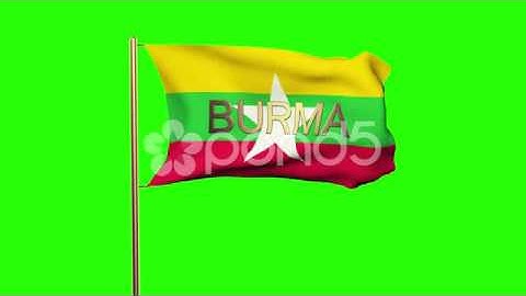 Burma Flag With Title Waving In The Wind. Looping Sun Rises Style. Animation