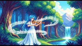 Twilight Serenade: Violin Reflections in a Pixelated Dreamscape"