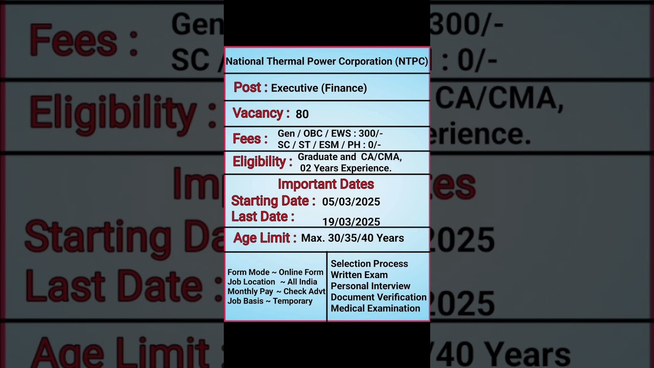 NTPC Executive Finance Vacancy Online Form 2025 | NTPC Vacancy Online Form 2025 |