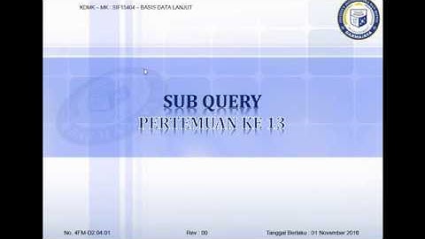 Pertemuan 13 Sub Query