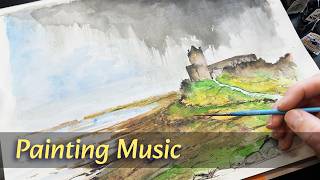 Painting Music 🎨 | Moody Irish Castle in Indian Ink (45 Min, No Talking, Real Time)