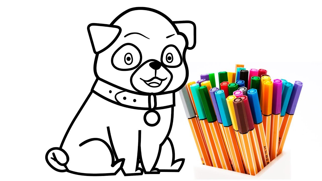 Coloring Pug Puppy Dog Colouring Page For Kids With Markers Youtube