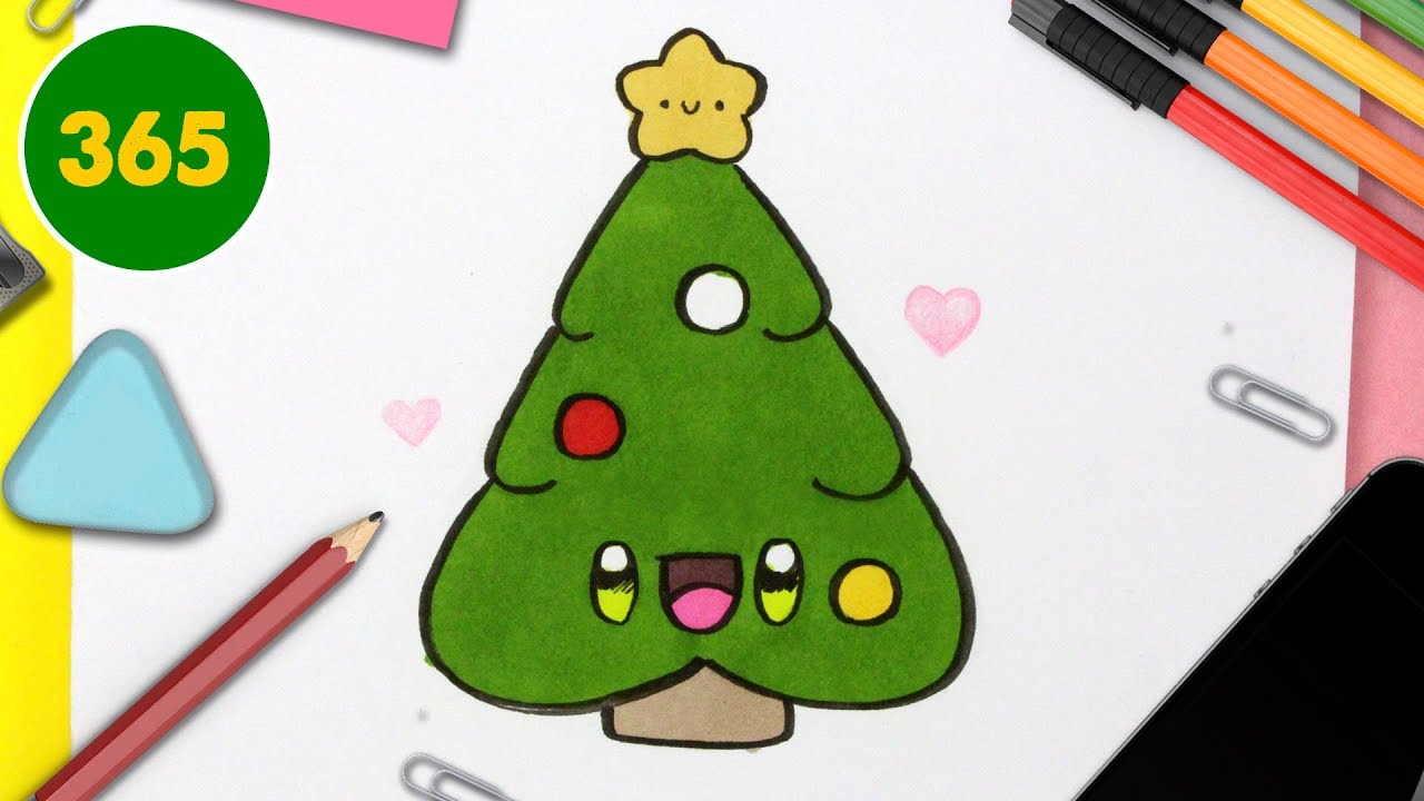 Immagini Natalizie Kawaii.Come Disegnare Albero Di Natale Kawaii Speciale Natale Youtube