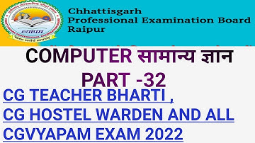 COMPUTER MCQ// CGVYAPAM COMPUTER PYQ//CG TEACHER BHARTI22// CG HOSTEL WARDEN  COMPUTER MCQ//IMP MCQ