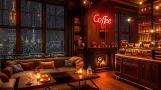 Fresh Rainy Night At Cozy Coffee Shop Ambience ☕ Relaxing Jazz Instrumental Music For Study, Sleep