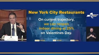 New York City to resume limited indoor dining on Valentine's Day, Governor Cuomo says