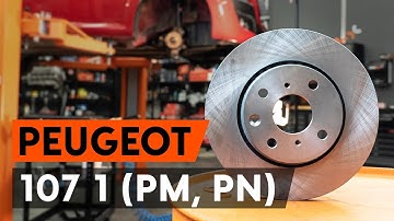 How to change front brake discs / front brake rotors on PEUGEOT 107 1 (PM, PN) [TUTORIAL AUTODOC]