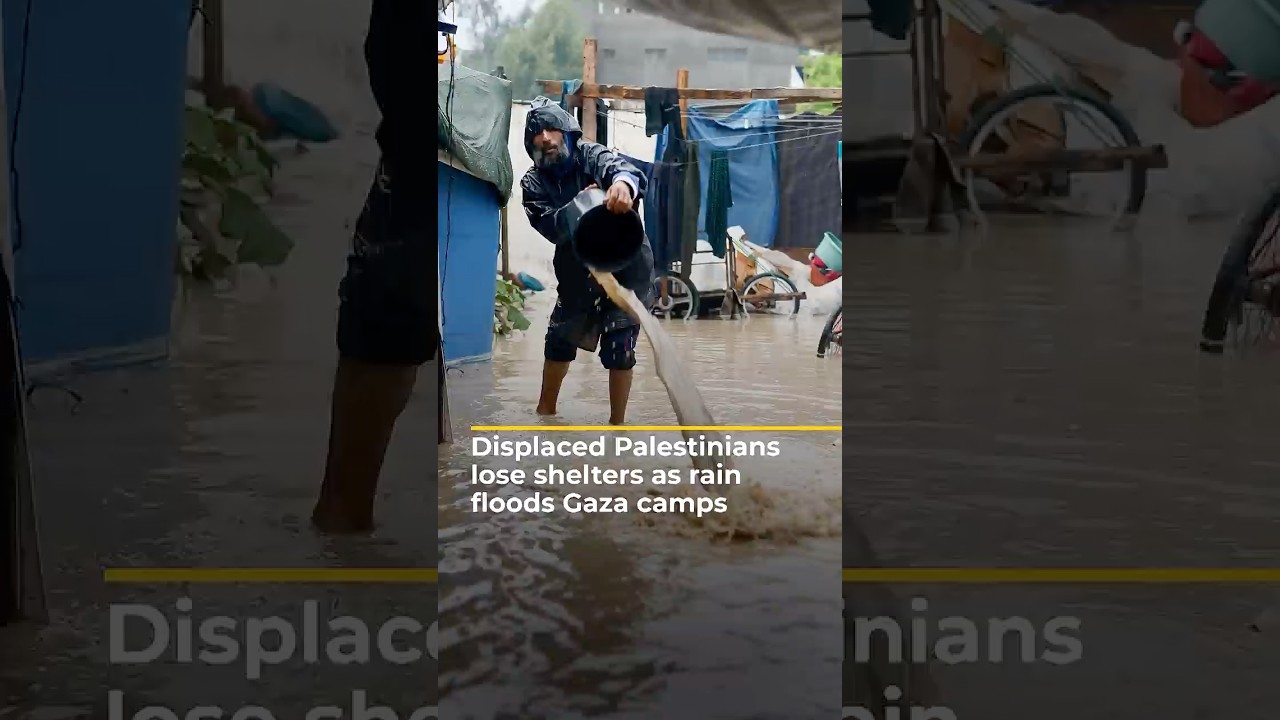 Displaced Palestinians lose shelters as heavy rain floods camp | AJ #shorts