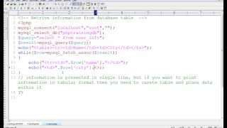 PHP Training Part 7 of 105 | Retrive information from database table
