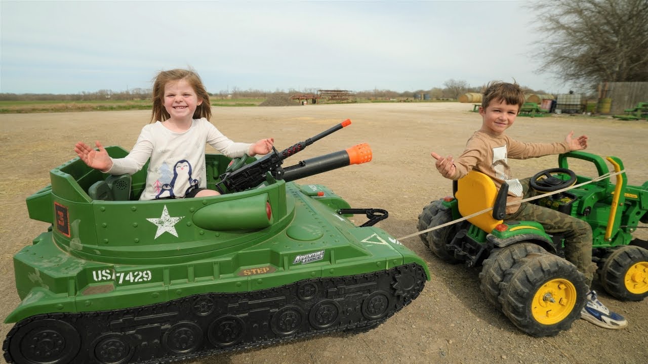 Playing on the farm with tank and tractors Tractors for kids YouTube