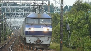 2019/10/04 JR貨物 朝の定番貨物列車4本 桃トップナンバー機 JR発電機 桃新塗装EF210-107[吹]