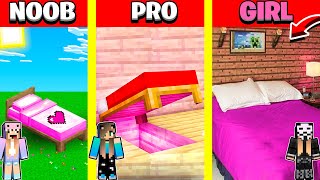 Minecraft Battle: INSIDE BED BASE HOUSE BUILD CHALLENGE - NOOB vs PRO vs GIRL / Animation