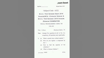 (GJU) MCA And MSC 3rd Semester Visual Programming Using VB question paper 2019 distance GJU UNIVERSI