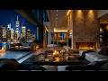 4K New York River Night View With Elegant Jazz Instrumental Music Luxury Apartment For Relaxation 