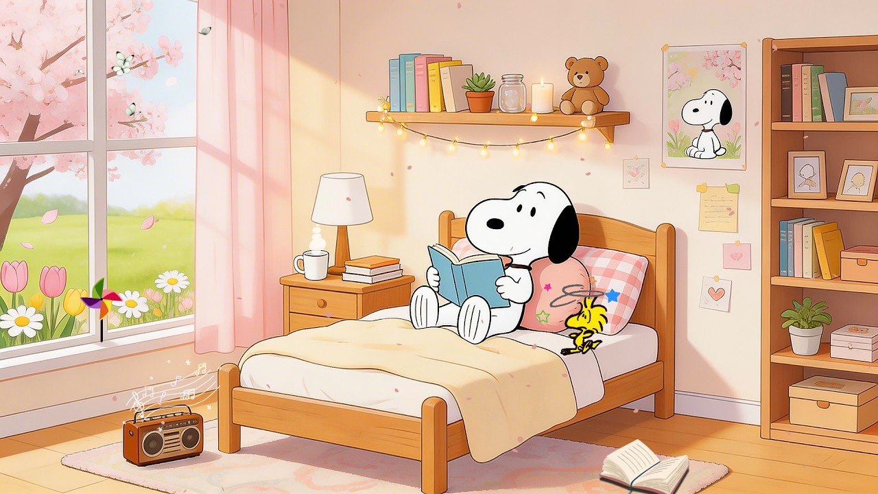 Spring Morning Reading 🌸 Cozy Snoopy Room  Lofi Chill Beats To Relax & Study To
