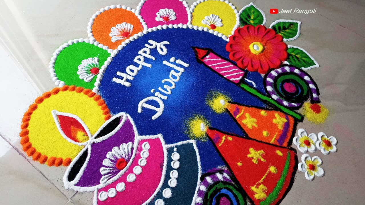 Easy, small Diwali special rangoli with Diya and crackers ...