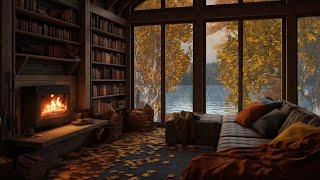 Autumn Rain by the Lake by the Window Cozy Room with Fireplace/Sound Helps You Deeply Relax