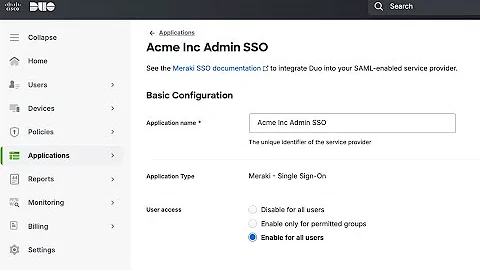 Duo SSO with Meraki SSO for admins