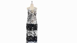 Long handmade sequin dress, in 30mm flat jumbo black and silver sequins Net Worth
