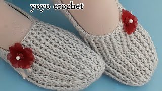 كروشية سليبر/ لكلوك للكبار نسائى سهل جداً للمبتدئين/ ولأى مقاس/ Crochet Slipper  #يويو كروشية