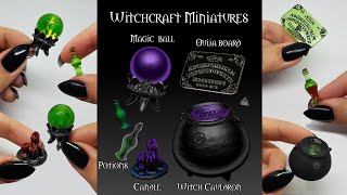 DIY ideas for miniature witch's house - ouija board, cauldron, crystal ball, magic potion bottle