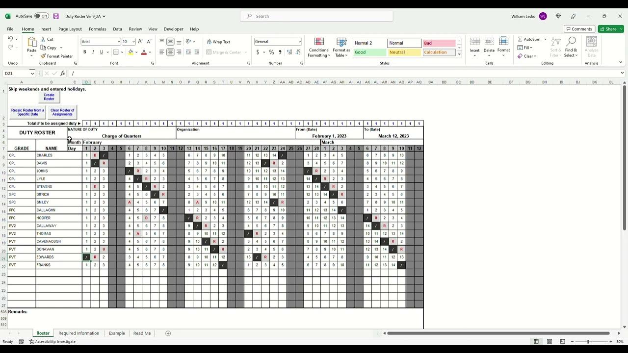 Excel Duty Roster Ver 9_2A adding a recovery day - YouTube excel-duty-roster-ver-9-2a-adding-a-recovery-day-youtube