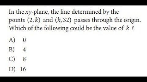 In the xy-plane, the line determined by the points (2,k) and (k,32) passes through the origin...