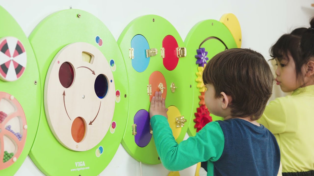 Panneau Mural Activités Chenille – Jouet Montessori 18 Mois – 6 Activités – Sensoriel