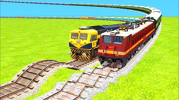 TWO TRAINS VS DANGEROUS MASSIVE SPEED BUMPS |Indian Train Simulator | Railroad Crossing | Gameplay