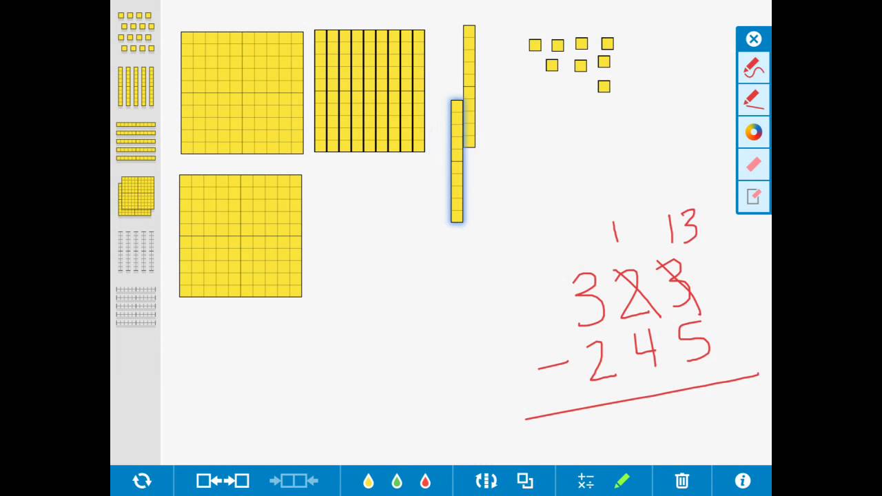 Modeling subtraction with the number pieces app youtube
