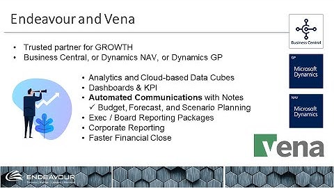 Vena for Microsoft Business Central and Dynamics GP / NAV with Endeavour for Quarterly Budgeting