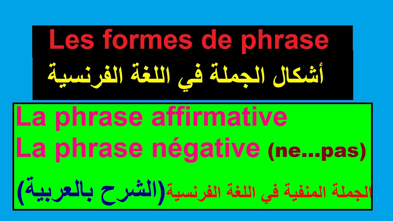 Download Les formes de phrase / la phrase négative et affirmative /ne .. pas / أشكال الجملة في اللغة الفرنسية
