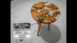 Olive Wood - Sea Stone - Epoxy Coffee Table - Zeytin Ağacı - Deniz Taşı - Epoksi Sehpa