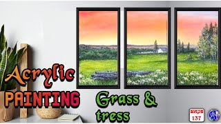 Part 2 :Acrylic painting grass and trees| Step by step tutorial for beginners in Malayalam