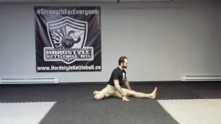 Lower body Stretch Complex: 90/90, Seated Hamstring stretch , Pterodactyl, Front Split