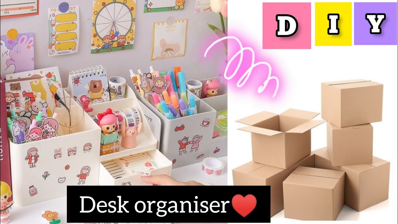 How to make a cute cardboard organiser DIY stationary organiser 💞