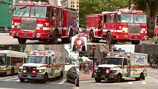 Fire Engines / Trucks and Ambulances Responding Lights. air horns, Q Sirens - BOSTON MASS