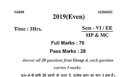 Microprocessor and Microcontroller  Question paper 2019 Electrical 6th sem diploma sbte bihar