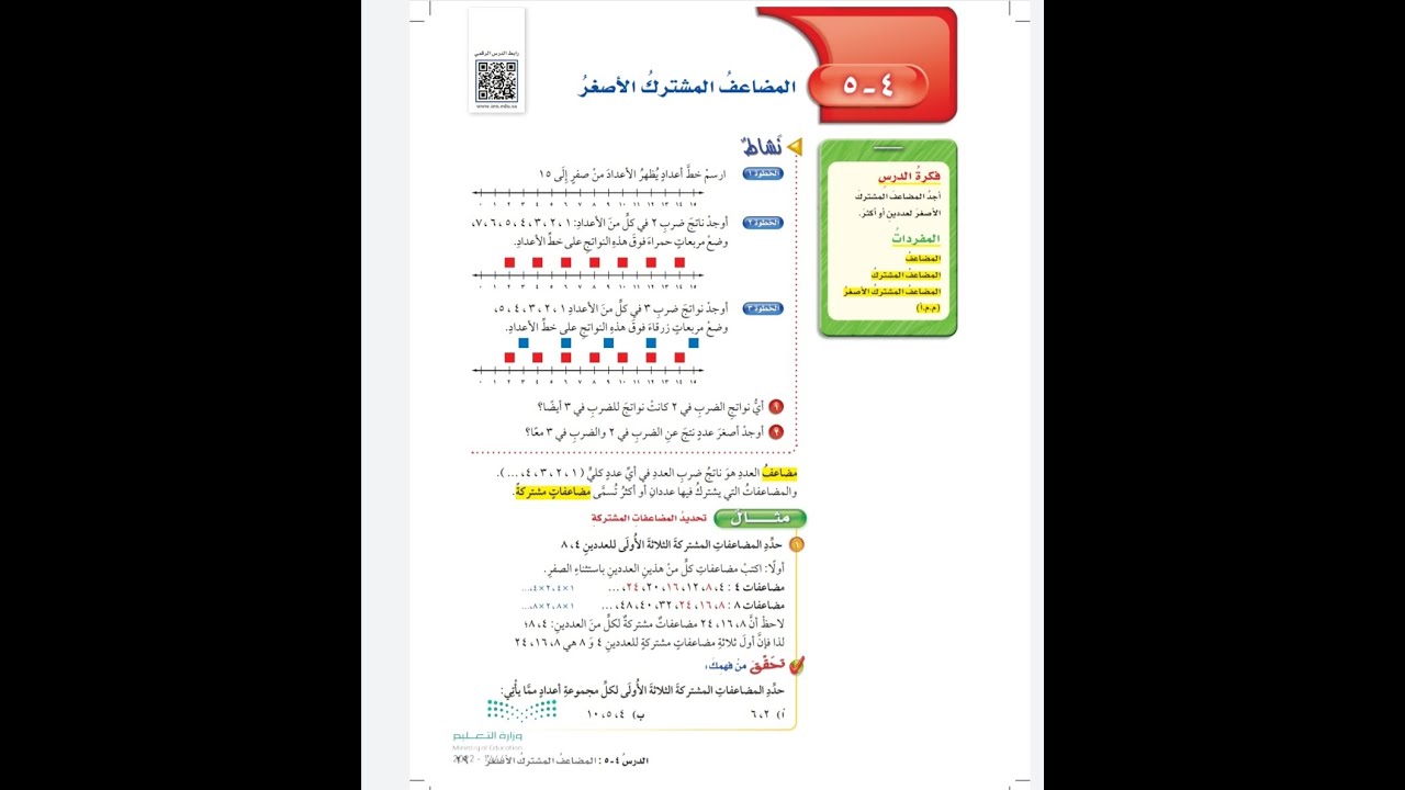المضاعف المشترك الاصغر للصف السادس الابتدائي - رياضيات الفصل الدراسي الثاني