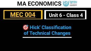 MEC 004 Unit 6 Class 4 | Hick's classification of technical change | MA Economics IGNOU