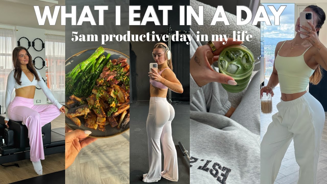 WHAT I EAT IN A DAY & 5AM PRODUCTIVE DAY IN MY LIFE | realistic & balanced, trying pilates & updates