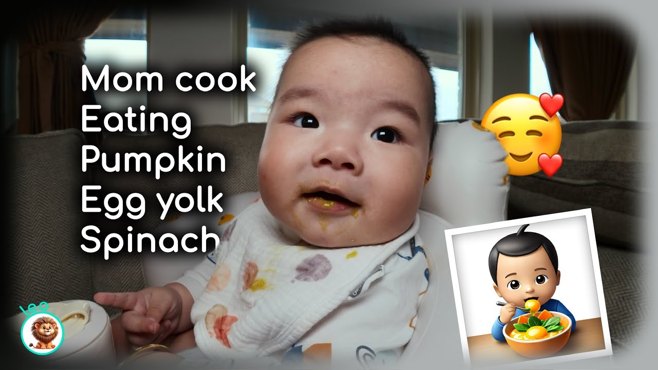 Leo devours mom’s pumpkin-spinach-egg concoction like it’s gourmet slime