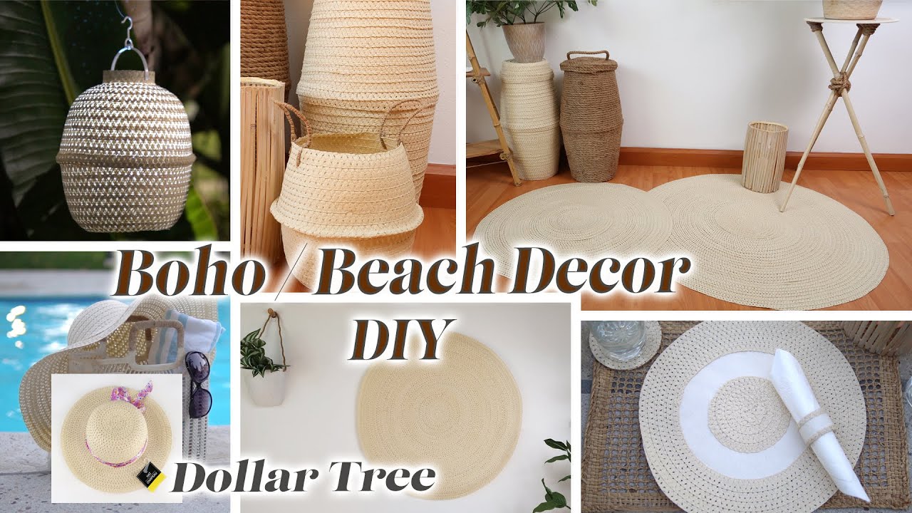 Boho / Beach Room Decor DIY  / 33" Raffia Rug DIY / Billi Belly Basket DIY / Dollar Tree Hat DIY