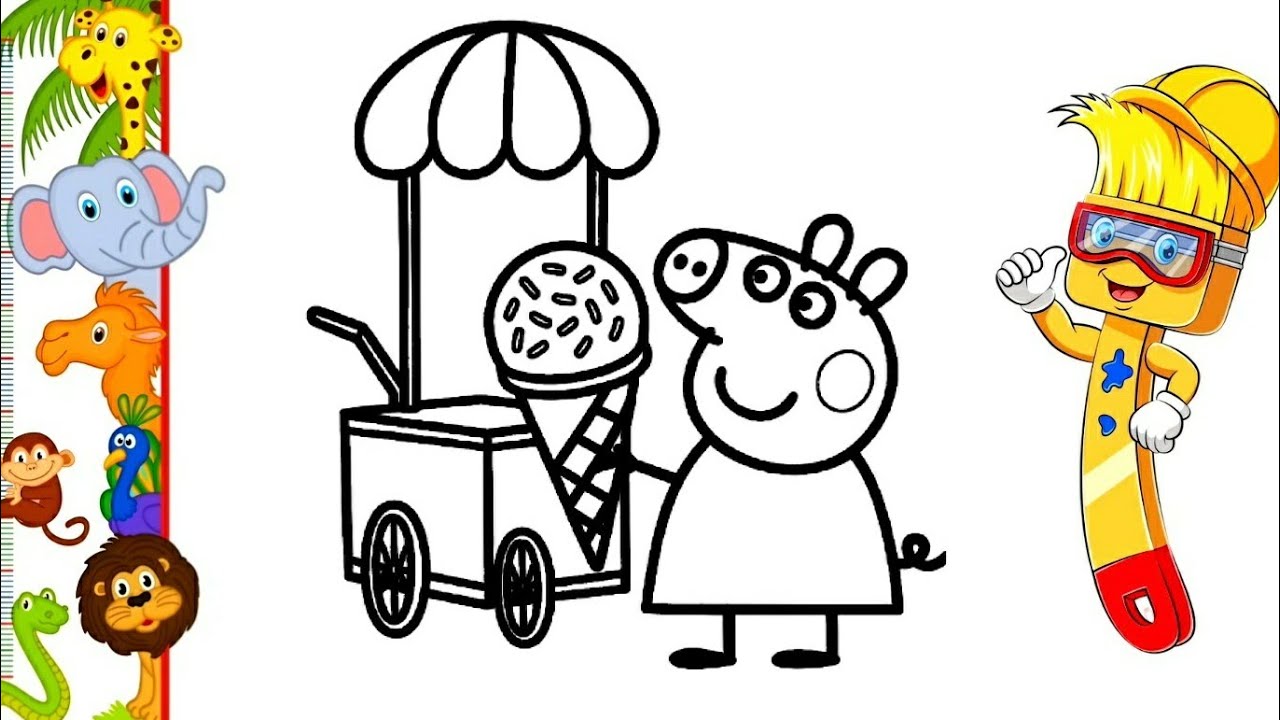 Papa Pig Ice Cream Drawing for Kids 🍦 | Easy Coloring Page | Peppa Pig Family Art