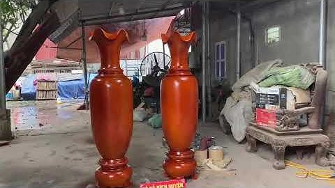 Cặp lục bình gỗ xà cừ trơn 1m60 phun sơn đẹp. Hàng đặt của a Đức ở Hà Nam.
