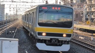 1602B　E231系0番台B26編成　中央・総武線各駅停車津田沼行き　市川駅2番線停車シーン