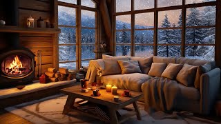 COZY WINTER LAKE HOUSE AMBIENCE Relaxing Piano Music with Snowfall Sounds & Crackling Fire Sounds