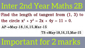 find the length of the tangent from (1,3) to the circle in telugu@maths naresh eclass