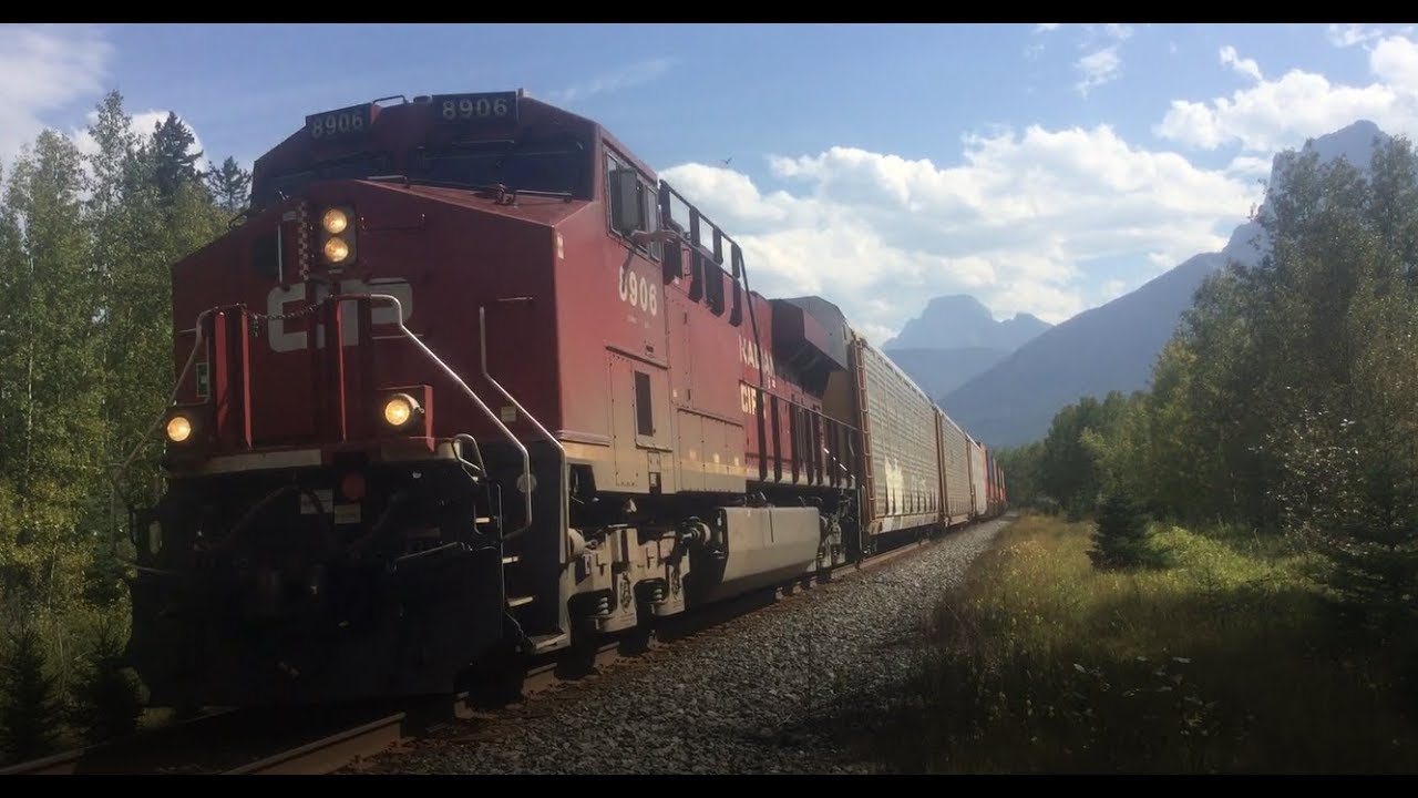 Canadian Pacific 8906 Leads CP 199 Auto/Stack @ Canmore East - Laggan Sub